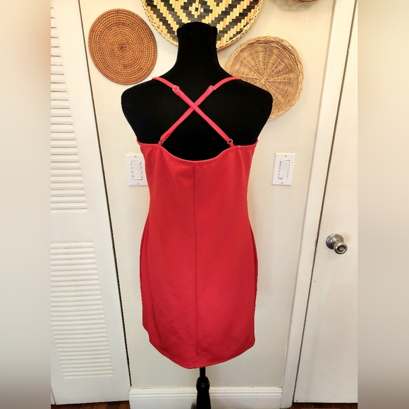 LAST ONE! Red Bodycon V-neck Spaghetti Strap Mini Dress WA - Picture 7 of 11